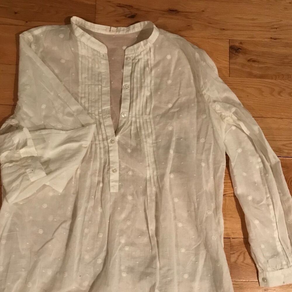 J Crew Tunic Women's XS White Semi Sheer Feminine Romantic Embroidered